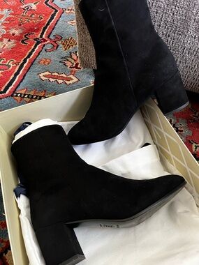 Margaux Black Suede Mid-Heel Ankle Boots